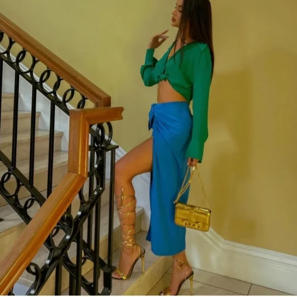 Zara * wrap midi knot blue skirt - Picture 1 of 16